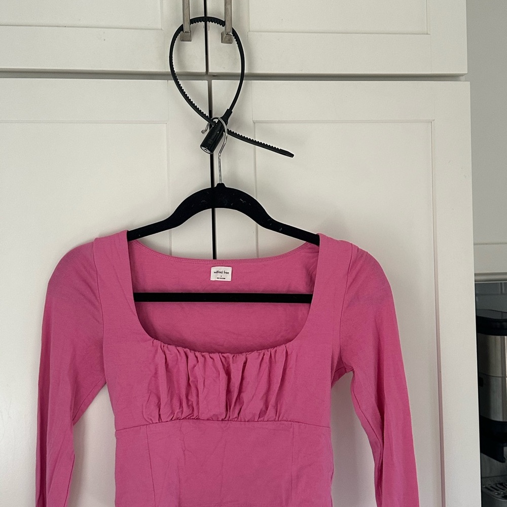 Aritzia Wilfred Pink Ruched 3/4 Sleeve Blouse